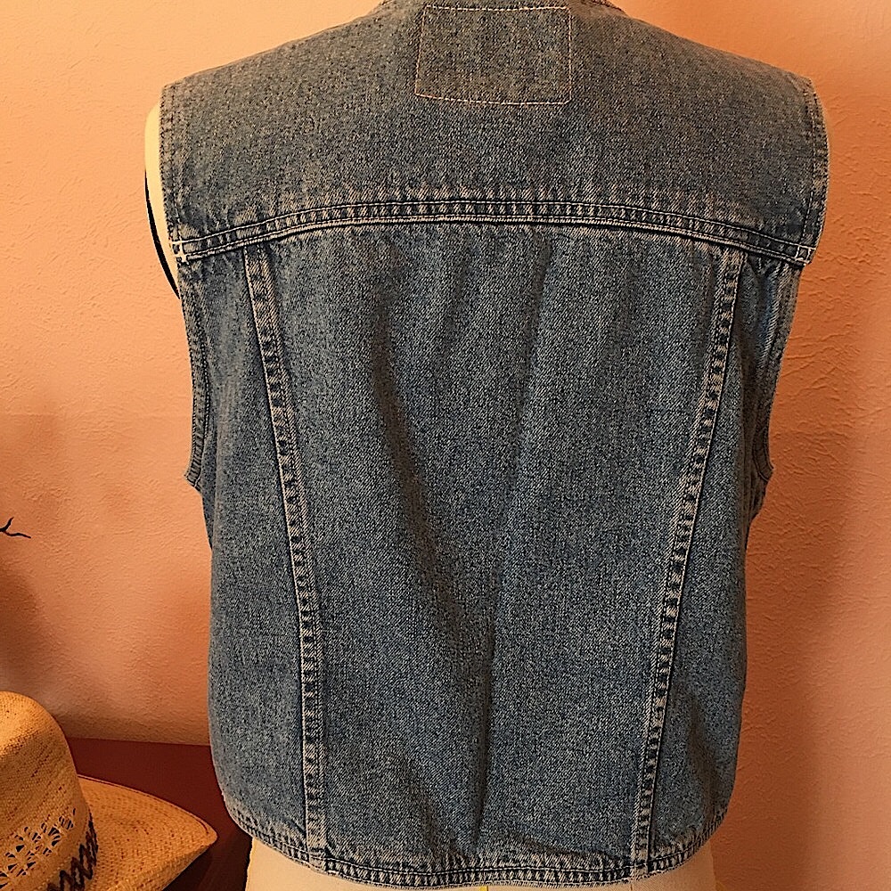 Vintage Liz wear rhinestone denim jean vest M - Picture 6 of 12